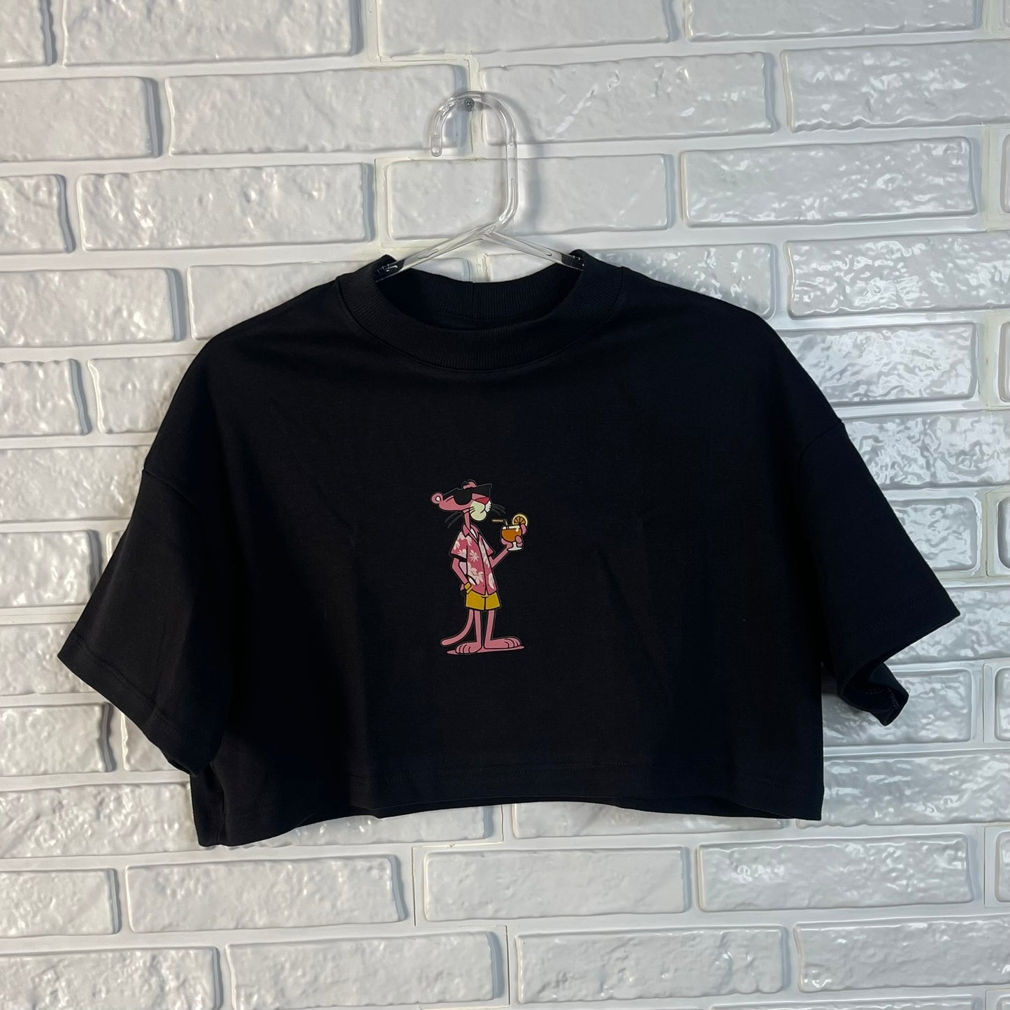 Cropped Oversized Pantera cor de rosa